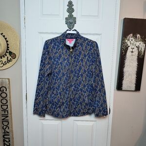 NWT Lilly Pulitzer Leona Zip Up UPF 50 in Easy To Spot Low Tide Navy Large